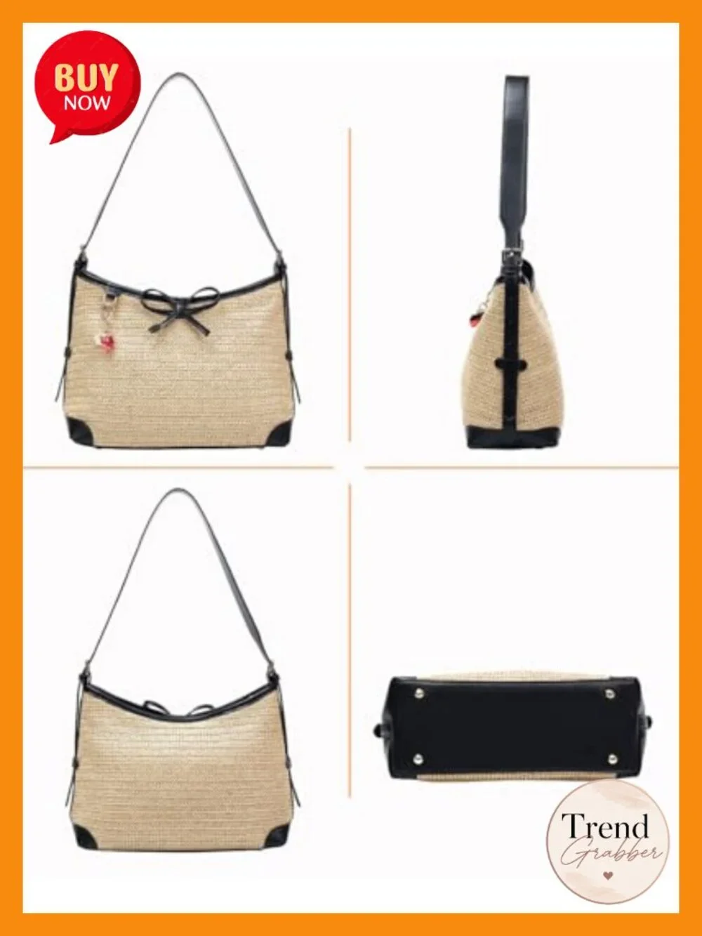 Straw Woven Hobo Crossbody Bag with Adjustable Strap Summer Tote